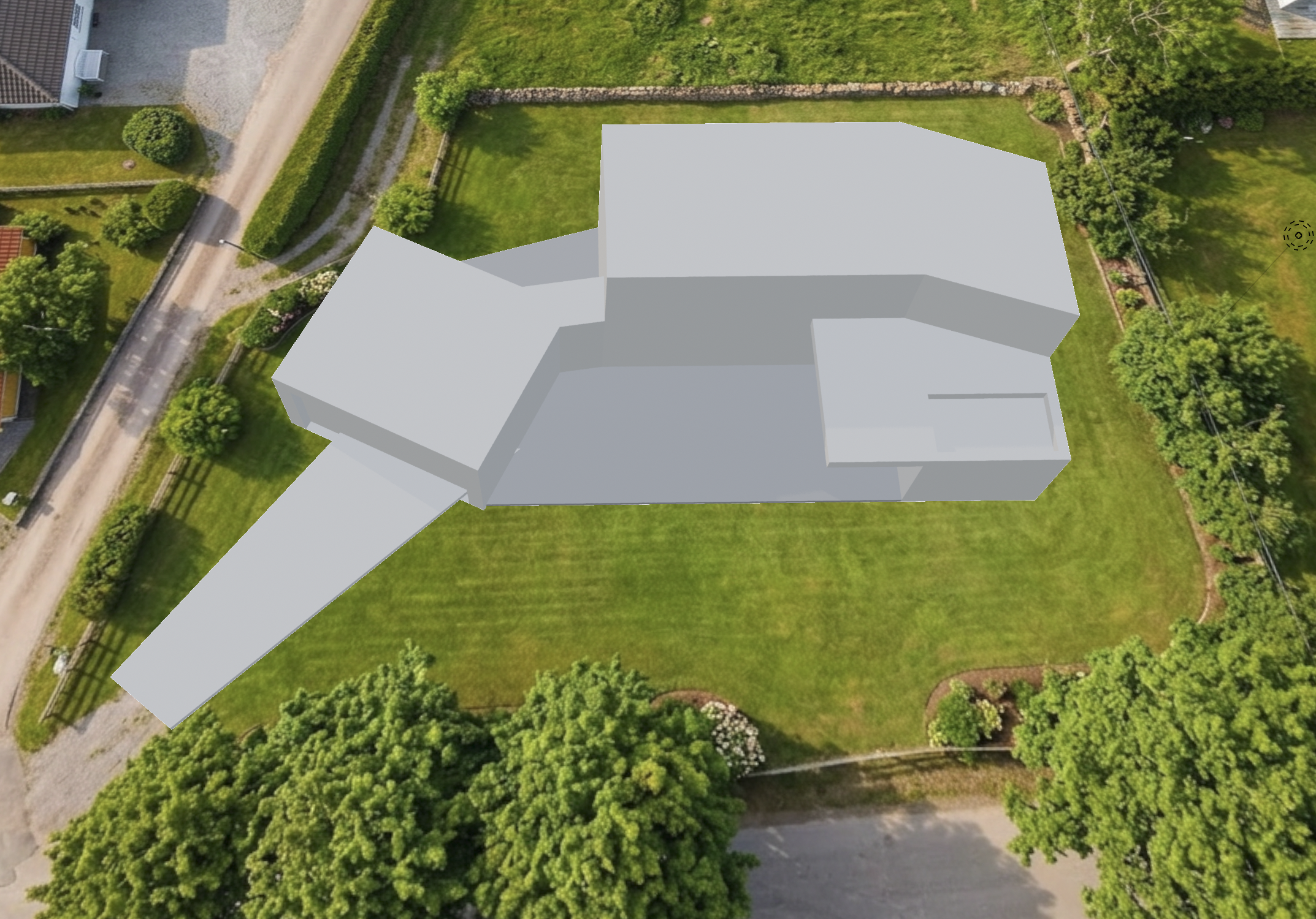 True-to-scale massing model placed on the site