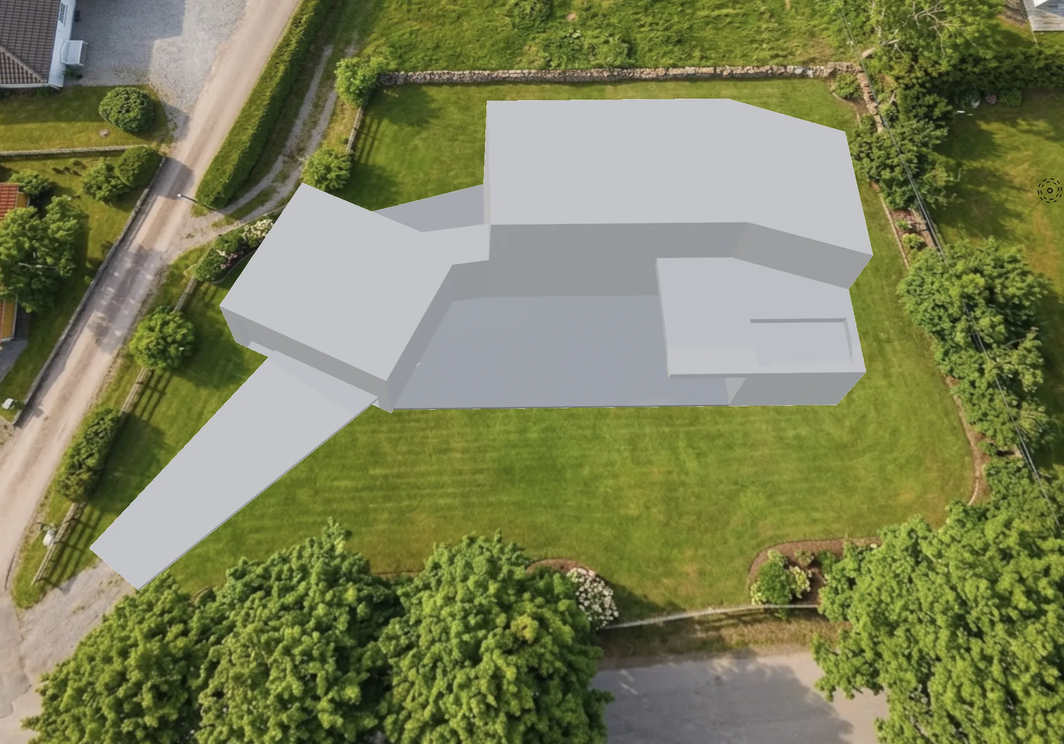 True-to-scale massing model placed on the site